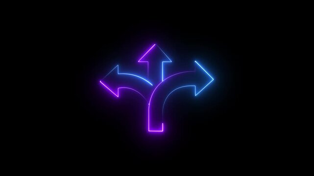 Three-way direction arrow sign animation. road direction, moving arrow three arrow direction animation. traffic way Three- Way Fork in the Road Arrow. motion graphic of three arrow concept.