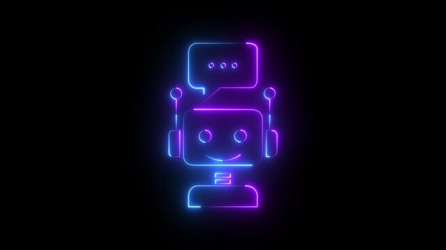 Futuristic animated red neon robot chatbot icon for artificial intelligence and technology concepts of assistance for communication and support. motion graphic of technology concept.