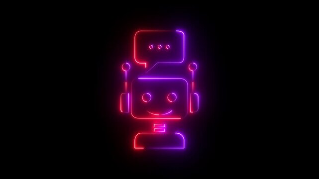 Futuristic animated red neon robot chatbot icon for artificial intelligence and technology concepts of assistance for communication and support. motion graphic of technology concept.