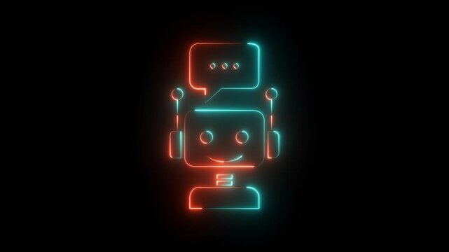 Futuristic animated red neon robot chatbot icon for artificial intelligence and technology concepts of assistance for communication and support. motion graphic of technology concept.
