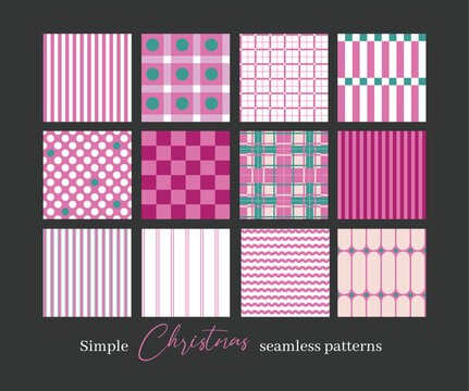 Christmas Geometrical Seamless Patterns Collection with Stripes Checks Dots Waves Minimal Holiday Designs