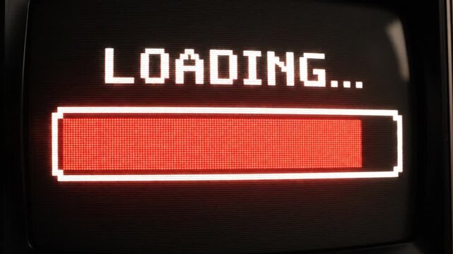 Retro pixel art loading bar on a vintage television screen