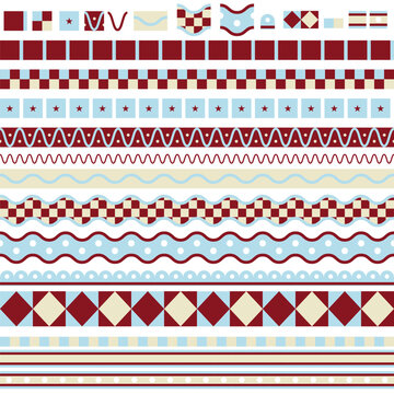 Christmas Border Elements Set with Festive Stripes Checker Waves Stars and Holiday Trims