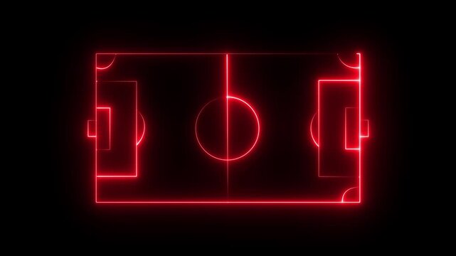 Animation of neon sports stadium on black background. neon lights match football isometric field video animation, Soccer field stadium or football lawn. motion graphic of football field concept.