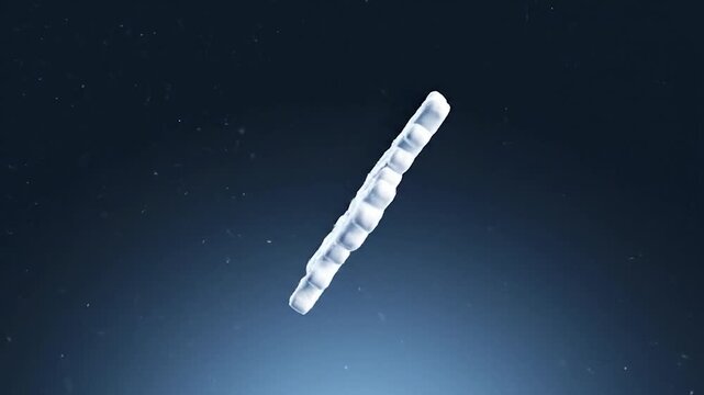 A single white snowflake floats against a dark blue background