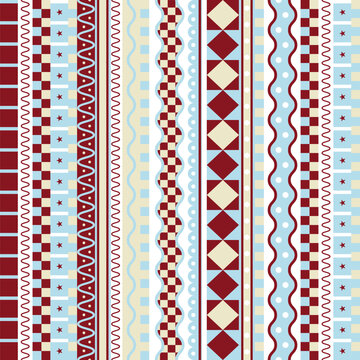 Christmas Border Seamless Pattern with Geometric Stripes Waves Stars Checks and Holiday Trims