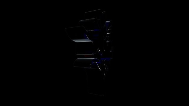 Abstract red and black 3d shape with flower curves isolated on a clean black background for design
