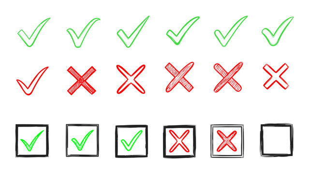 Set of hand drawn checkbox and cross mark symbols with checkbox selection handdrawn verification