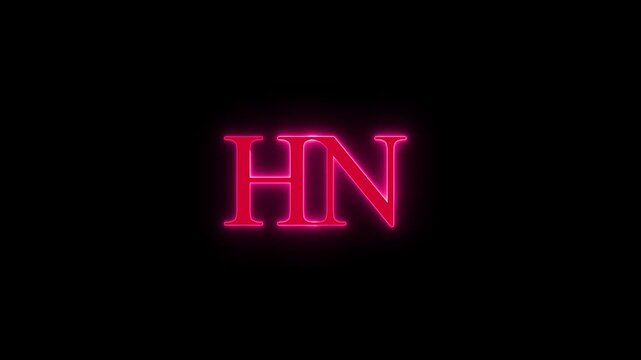 Neon glowing letters HN logo animation on black background with red light effect