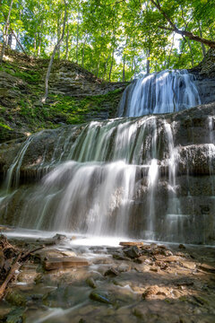 Stunning view of Sherman Falls in Hamilton, Ontario, surrounded by lush forest.