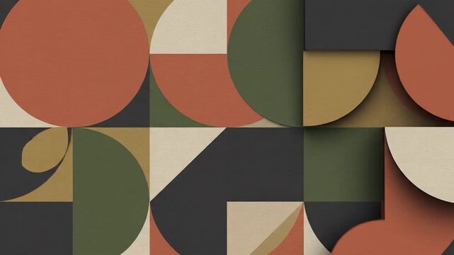 Abstract geometric pattern with circles and squares in earthy tones