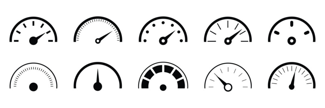 Dashboard speedometer vector icon set tachometer performance indicator car speed gauge internet speed meter navigation graphics
