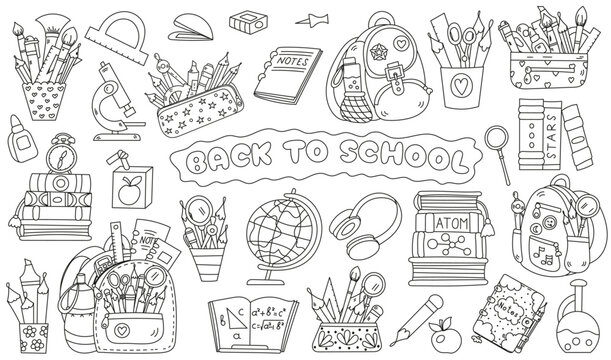 Bookmark Book Shelf School Items Backpack Microscope Test Tubes And Coloring Page