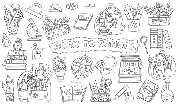 Coloring Page For Kids - School Supplies Set Going Back To School