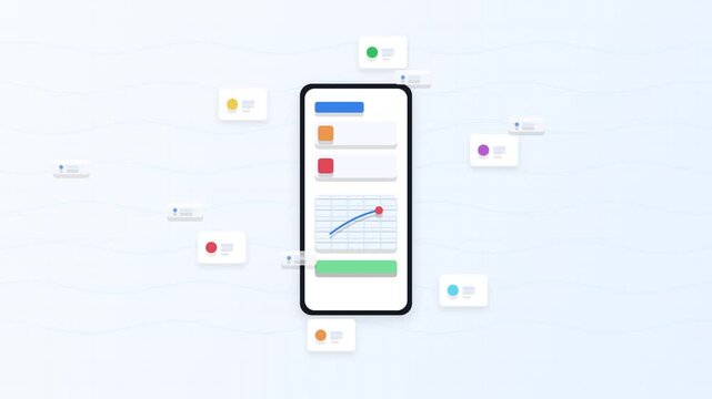 Mobile Application Data Analytics Dashboard Interface with Floating Information Elements for Digital Business Performance Monitoring