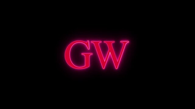 Neon glowing letters GW on black background with red light flicker and elegant typography for motion design