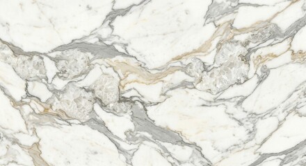 Fototapeta premium Ultra realistic premium Italian Calacatta Gold marble slab, luminous pearl white base with soft warm ivory undertones, layered translucent calcite crystal formations, elegant cloudy mineral texture