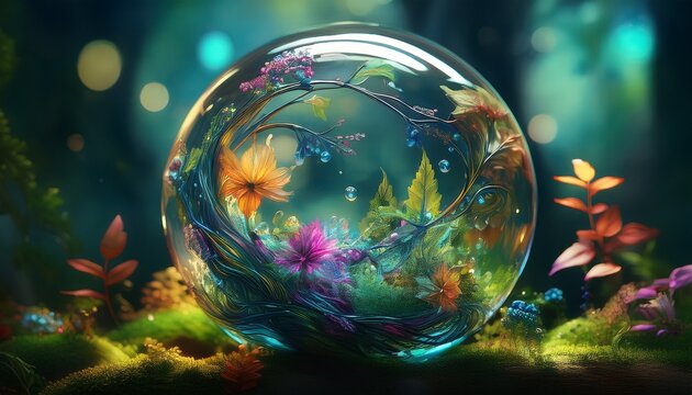 Delicate Forest Vines And Flowers Wrap Around The Glass Sphere Colorful Foliage Vine