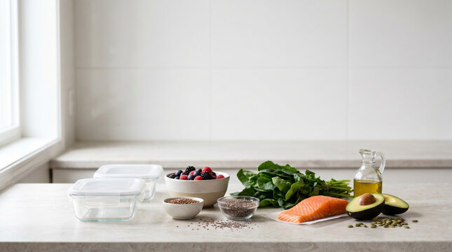 Menopause Wellness Meal Prep Banner With Omega Foods Copy Space