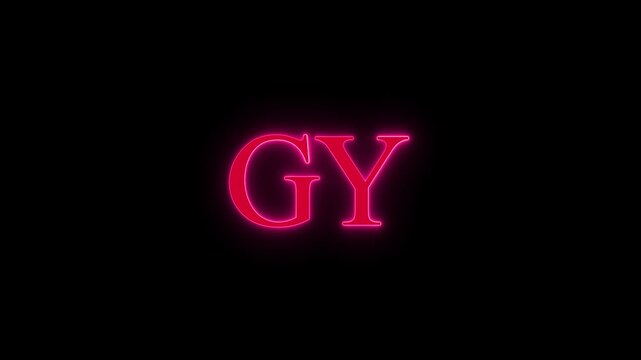 Glowing pink neon letters GY on black background, dynamic motion graphic for branding or title sequence