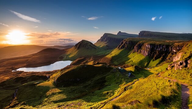 Quiraing Mountains Sunset At Isle Of Skye Scottland United Kingdom