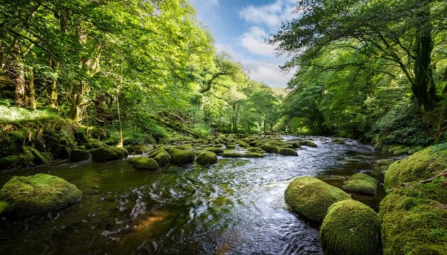 River Through Lush Forest In Northern Ireland