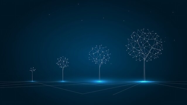 Four trees of increasing size in a digital network silhouette