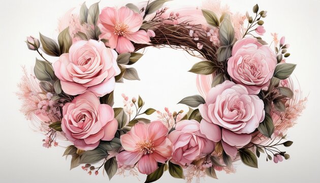 Pink Rose Wreath Floral Arrangement Isolated