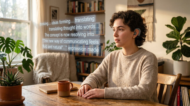 Home accessibility portrait with thought to text caption stream