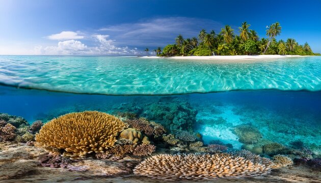 Tropical Beach With Underwater Coral Reef Beauty Visible High Resolution Picture