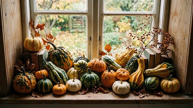 Autumn harvest display decorative pumpkins gourds for fall home decor thanksgiving table