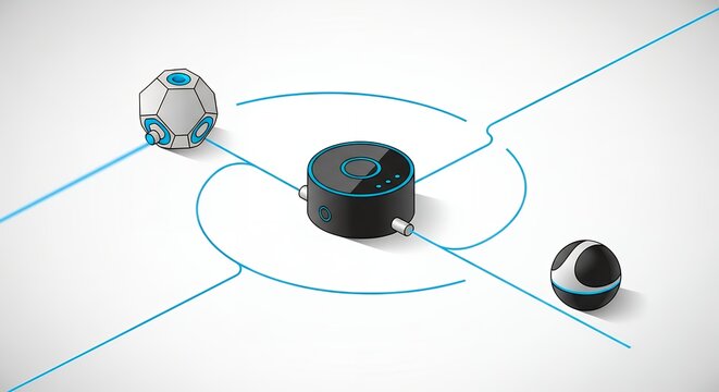 Geometric objects connected by digital lines symbolizing smart home technology connectivity and IoT concept design
