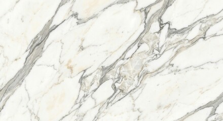 Obraz premium Ultra realistic premium Italian Calacatta Gold marble slab, luminous pearl white base with soft warm ivory undertones, layered translucent calcite crystal formations, elegant cloudy mineral texture