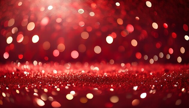 Shimmering Red Surface With Bokeh Lights Creates A Festive Abstract Glamorous And Warm Background