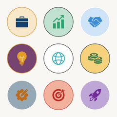 Fototapeta premium Business and Startup Concept Icon Collection in Colorful Circular Design