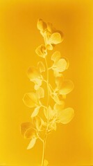 Obraz premium Golden floral silhouette on yellow background, elegant mobile wallpaper.