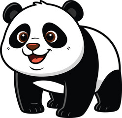 Happy standing cartoon panda bear character with wildlife standing character © FatemaStock