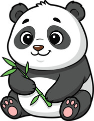 Cute cartoon panda bear holding bamboo stalk with bamboo shoot © FatemaStock