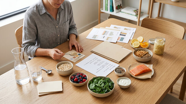 Nutritionist Planning Personalized Gut Friendly Meal Strategy At Clinic Desk