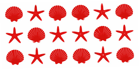 Red Seashell And Starfish Pattern Repeating Nautical Illustration © Kabita