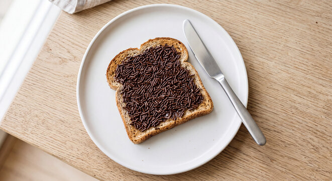 Traditional Dutch Toast with Chocolate Sprinkles or Hagelslag on a Plate