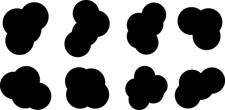 Abstract Black Cloud Silhouette Vector Set with Fluffy Bubble Shapes and Geometric Blobs