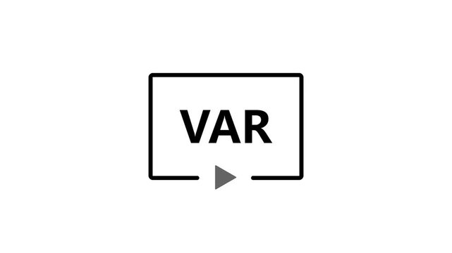 VAR Icon Animation Loop with Pulsating Video Play Button Isolated on white Background Football Referee Assistant Motion Graphic Overlay