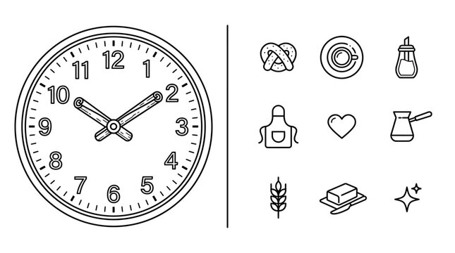 Bakery and Coffee Time Line Art Icons Set