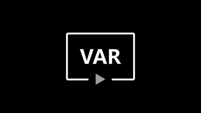 VAR Icon Animation Loop with Pulsating Video Play Button Isolated on Black Background Football Referee Assistant Motion Graphic Overlay