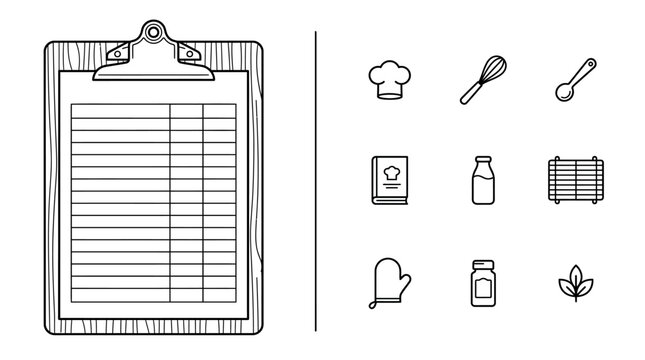 Kitchen Checklist with Culinary Icons Set