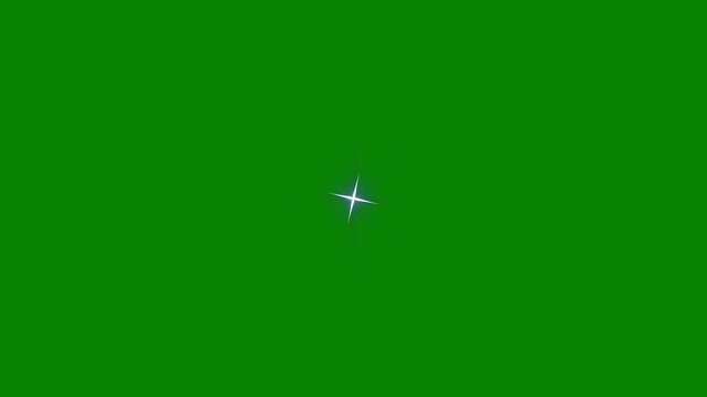 Single star glitter, sparkling twinkle animation, shiny glowing fairy stars, blinking light effect, transparent overlay, green background, white cartoon vector doodles, blink seamless loop, 4K