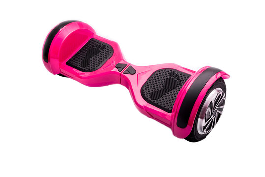 Self-balancing two-wheeled board or hoverboard scooter isolated on white background. Gyroboard: pink gyroboard on white background.