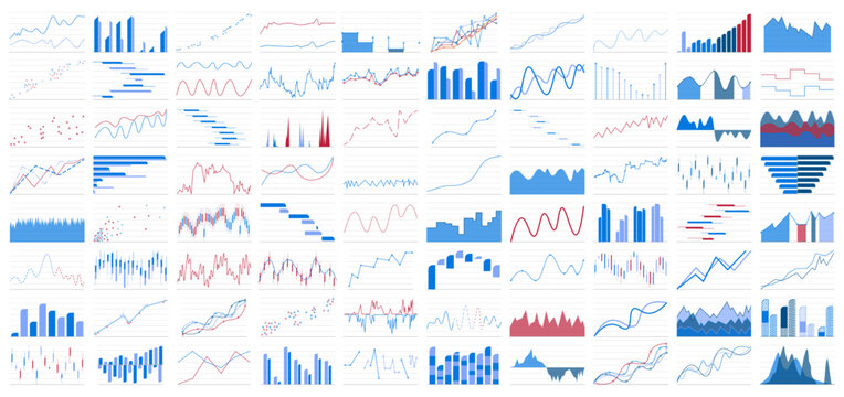 Chart infographics collection with different bar line chart and rainfall area charts big set