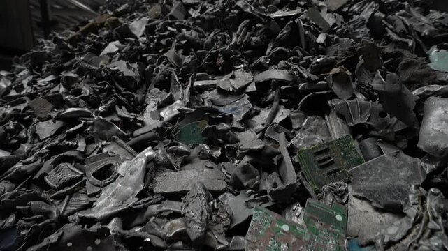 a dolly Various scrap metal and electronic waste including aluminum and circuit boards at a recycling facility.